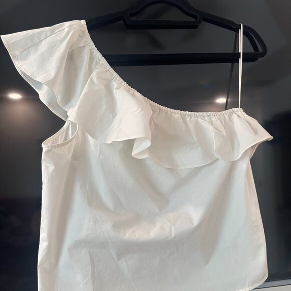 Banana Republic Ruffled Cotton One Shoulder Medium Top - Picture 3 of 3